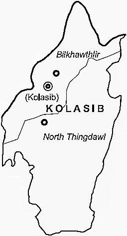 Kolasib District  Map . Surrounded by Mamit District ,Hailakandi District ,Aizawl District , .  