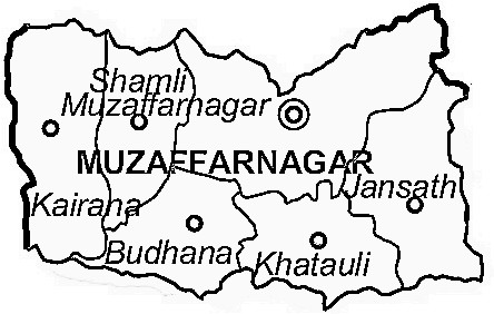 Muzaffarnagar District  Map . Surrounded by Bijnor District ,Meerut District ,Saharanpur District , .  