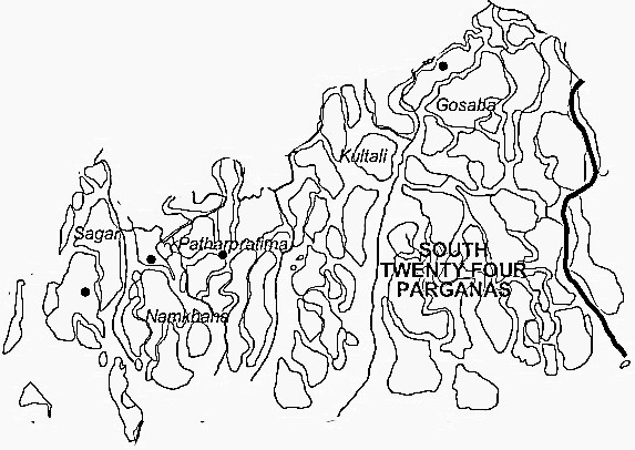 24 Paraganas South District  Map . Surrounded by Kolkata District ,Howrah District ,Medinipur East District , .  