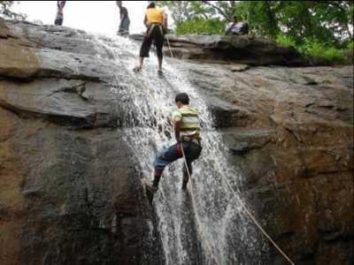 Rapelling spot near waterfall