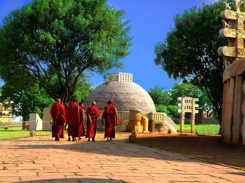 Monks visiting the Sanchi Stupa