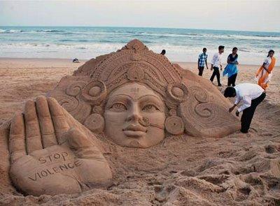 Sand Sculpture of Goddess Durga Puri Beach