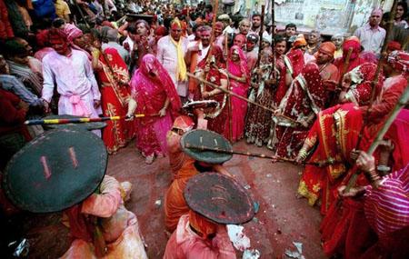 Lath mar Holi being played in Barsana, Uttar Pradesh