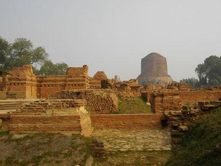 Ancient Buddhist monasteries near Dhamekh Stupa Monument Site, Sarnath